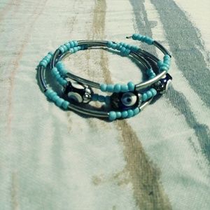 Blue Bead Bangle Bracelet
